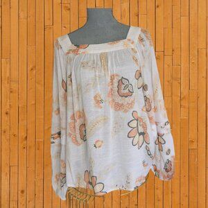 LAUREN CONRAD Boho Blouse Sz L Top Floral Long Sleeve Tunic Hippie